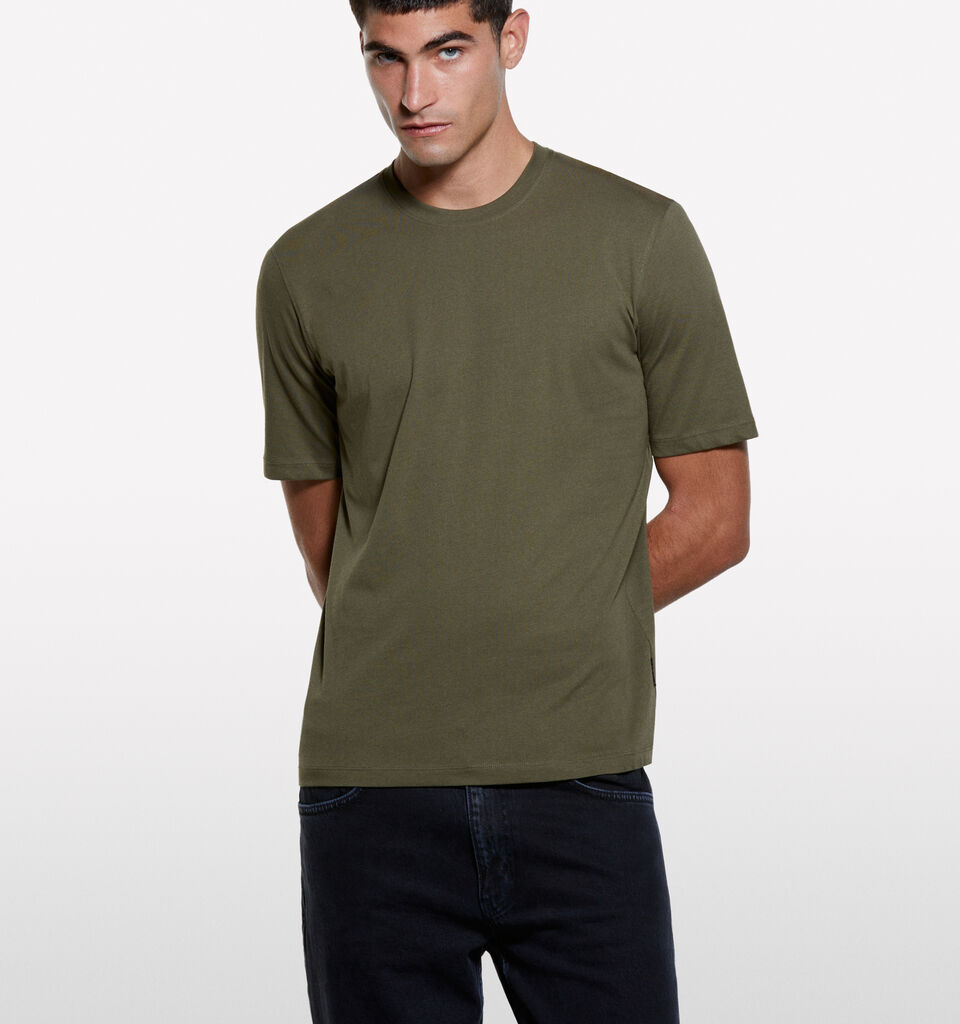 Olive green regular fit short sleeve t-shirt - men's short sleeve t-shirts - Dark Green | Sisley image number 3